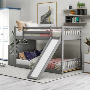Twin Over Twin Bunk Bed with Convertible Slide and Stairway, Gray - Picture 1 of 9