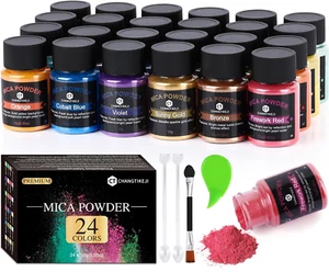 Mica Powder 24 Colors 10g Bottle of Natural Pigment Powder for Epoxy Resin NEW - Picture 1 of 11