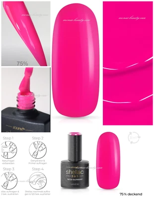 Jolifin UV LED LAVENI 3in1 Shellac Farbe neon pink raspberry Top Coat Base Gel - Bild 1 von 4