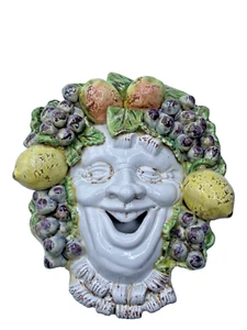 Vintage Majolika Keramik Bacchus große Maske Gott der Früchte Trauben Zitronen Blätter - Bild 1 von 15