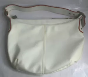 Borsa a tracolla Coach Hampton bianca nylon raso bordo rosso grande hobo - Foto 1 di 9