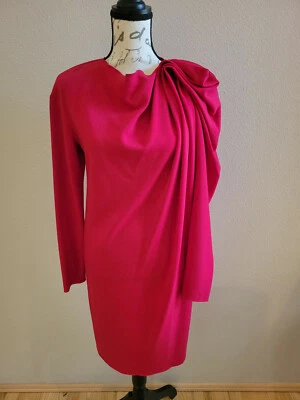 LANVIN Fuchsia Gathered Sleeve Draped Wool Dress - made in France - Image 1 of 4