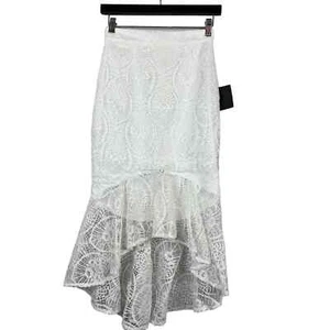 NEU! Lulus formeller Meerjungfrau Rock Spitze Overlay Schößchen Midi Hi Lo - XS - Bild 1 von 5