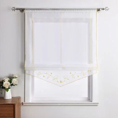 Raffrollo Küche Bestickt Raffgardine Weiß Fenstergardine mit Tunnelzug Voile - Bild 1 von 4