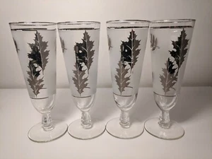 Drinking Glasses Set of 4 Pedestal Silver Leaf Exquisite Vintage   feb2020 - Picture 1 of 11