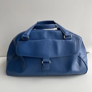 Marks & Spencer Blue Leather Travel Hold-all Case Luggage Weekend Bag - Picture 1 of 9