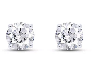 0.10 Ct-1 Ct Round Cut Diamond Solitaire Stud Earrings Sterling Silver Lab Grown - Picture 1 of 5