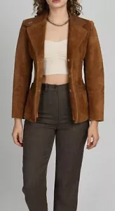 Women's Brown Suede Lambskin Leather Blazer, Decent & Formal Party Wear Blazer - Picture 1 of 7