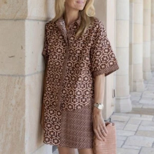 MASON'S DAUGHTER Linen Medallion Oversized Button Down Blouse Sz M Medium Resort - Picture 1 of 9