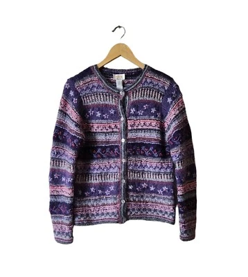 Cárdigan Suéter De Colección Talbots Floral Rayas Mohair Para Mujer Lana Tejido a Mano Talla-S Foto 1 de 4