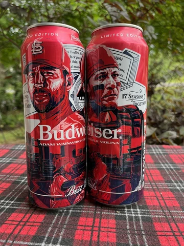 2 Empty Budweiser Tall Cans Yadier Molina Adam Wainwright Best Buds Cardinals Cover