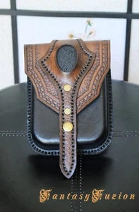Sacred Volcano Stone Alchemist Druid Medieval Viking Leather Moulded Belt Pouch - Picture 1 of 2