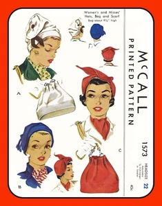 VTG 1950 Accessories Pattern HAT Scarf BAG Purse FELT or Jersey McCall 1573 - Picture 1 of 5