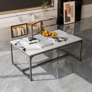 Couchtisch Wohnzimmertisch Sofatisch Luxus Marmor Alu Rahmen Beistelltisch 100cm - Bild 1 von 17