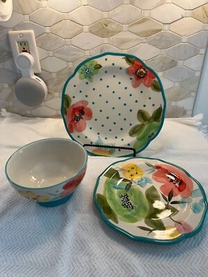 Conjunto de lugar floral turquesa Pioneer Mujer NUEVO 3 piezas PUNTOS FLORALES VINTAGE Foto 1 de 4