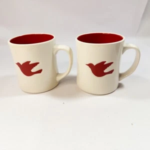 2008 Starbucks White & Red Dove Peace Bird Holiday Ceramic Coffee Tea Mug (TWO) - Picture 1 of 5