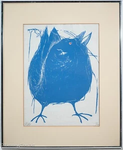 Beautiful Vintage Modernist Woodblock Blue Bird, Limited Edition, FINE! - Picture 1 of 8