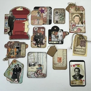 12 Handmade Junk Journal Embellishments Tags Clusters Vintage Style - Picture 1 of 12