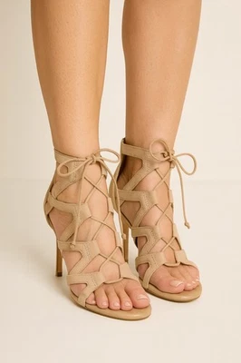 Women’s Beige Lace-Up High Heel Sandals – Size 10M – Stylish & Great Condition - Image 1 of 4