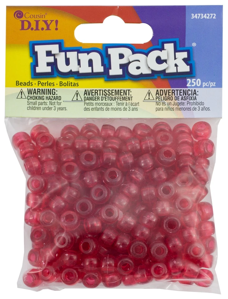 6 Pack - CousinDIY Fun Pack Acrylic Pony Beads 250/Pkg-Clear Red - 34734272