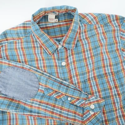Рубашка фланелевая клетчатая углеродная 2 кобальта нашивки на локти мужская средний размер синяя оранжевая - Изображение 1 из 4
