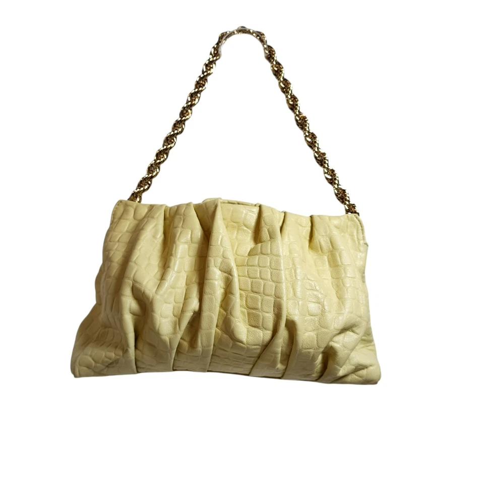 Sam Edelman Cream Croc Embossed Faux Leather Shoulder Bag Gold Chain Strap Hobo - Image 1 of 4