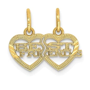 14K Yellow Gold Double Heart BEST FRIENDS Break-apart Charm - Picture 1 of 6