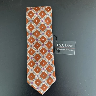 Gravata de seda Jos A Banks - Coleção Signature - Marrom (cobre) prata/cinza nova com etiquetas - Imagem 1 de 2