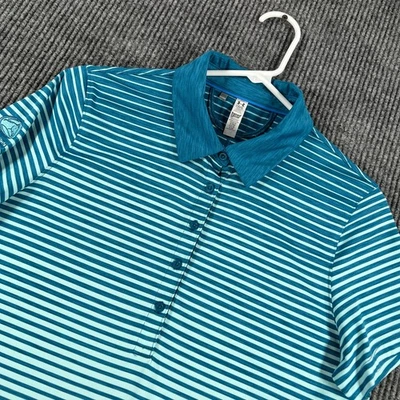 Camisa polo feminina Under Armour grande listrada azul-petróleo manga curta HeatGear golfe - Imagem 1 de 4