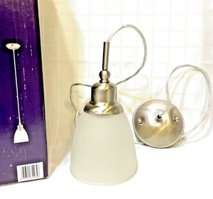 Kommerzielle elektrische Leuchte gebürstetes Nickel Pendelleuchte weiß Milchglasschirm NEU - Bild 1 von 16