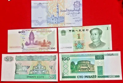 LOTE MIXTO 5 BILLETES DE PAPEL MONEDA DEL MUNDO DIFERENTES MONEDA EXTRANJERA SIN CIRCULAR NUEVOS  Foto 1 de 4