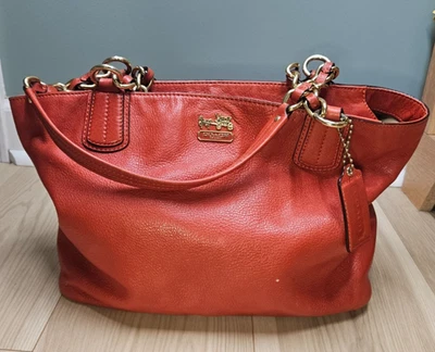 Coach Madison Leather Tote Handbag Persimmon Orange & Gold F20466 - Image 1 of 4