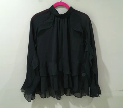 Blusa Zara Top Volantes Semi Transparente Negra Gasa Mujer XL Nueva 5029/169 Foto 1 de 4