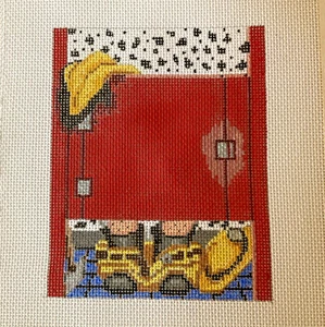 Nadelspitze Leinwand handstich bemalt FIreman in Badezimmer Stall 18 Karat von Juniko - Bild 1 von 4