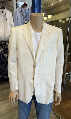 DAR POMRZA VINTAGE '90's! Ivory 100% Linen Lined Men's Blazer Jacket Sz L - Image 1 of 4