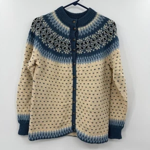Paul Mage Vintage Gorpcore Fair Isles blue Wool Hand knit Cardigan Denmark - Bild 1 von 6