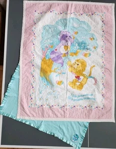 2 Vtg 1985 Care Bears Baby Blanket Lightweight Quilt Blank Braveheart 33 X 42”  - Picture 1 of 11
