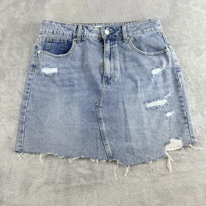 Just Fab Jeans Skirt Womens 29 Blue Denim Distressed Raw Hem Frayed Beachy - Picture 1 of 13