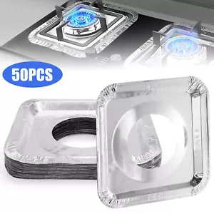 50pcs Aluminum Foil Gas Stove Burner Liners Covers, Square Thick Range Protector - Picture 1 of 7