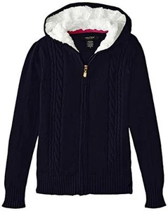 Nautica Big Girls Cotton Sweater with Front Cables & Eyelash Lined Hood, Size 7 - Picture 1 of 1