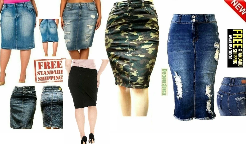 Falda vaquera Jack David para mujer talla grande elástica desgastada y casual   Foto 1 de 4