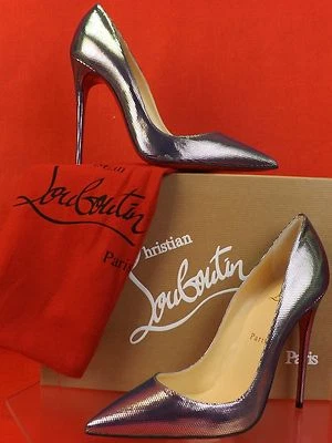 NIB LOUBOUTIN SO KATE 120 SILVER TISSU SCARABE LEATHER CLASSIC PUMPS 38    - Image 1 of 4
