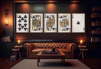 Playing Card Wall Art | Royal Flush | Poker Art | Retro | Casino | 5 Prints - Image 1 of 4