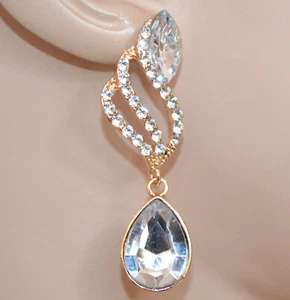 ORECCHINI donna donna ORO strass CRISTALLI orecchini lunghi pendenti lampadario elegante X77 - Foto 1 di 1
