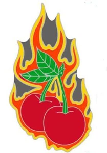 SOMBRERO O CHAQUETA CHERRIES ARDIENTES PIN620 nueva chaqueta solapa metal cereza fuego - Imagen 1 de 1