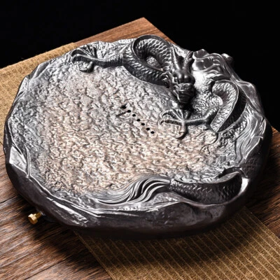 tea tray water reservoir & draining handmade dragon embossed ceramic tea table - Image 1 of 4