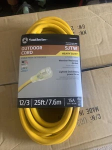 Heavy Duty Extension Cord Hi Visibility 25 ft Light Plug Yellow 12/3 SJTW 2883 - Picture 1 of 9