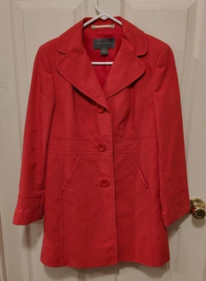 Abrigo para mujer Ann Taylor rojo/naranja con botones trinchera hasta la rodilla talla XS Foto 1 de 4