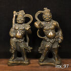 10"China antique copper pure copper hum Erjiang Donkey Kong Buddha Statue a pair