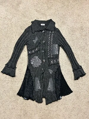 Vintage Ania A Size L  Cardigan Duster Wool Blend Patchwork Y2K Button Close Y24 - Image 1 of 4